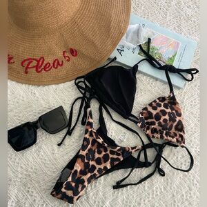 Leopard Print Bikini with Black Accents